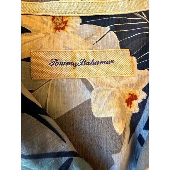 Tommy Bahama Blue Yellow Botanical Floral Silk Button Up Shirt Size XXXL 3XB - Picture 6 of 6